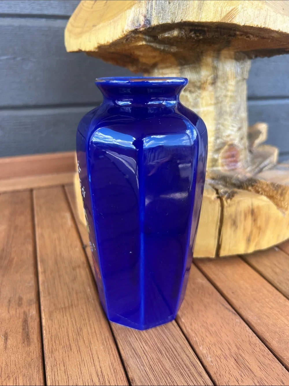 Vintage Japanese Deep Cobalt Blue Floral Porcelain Vase